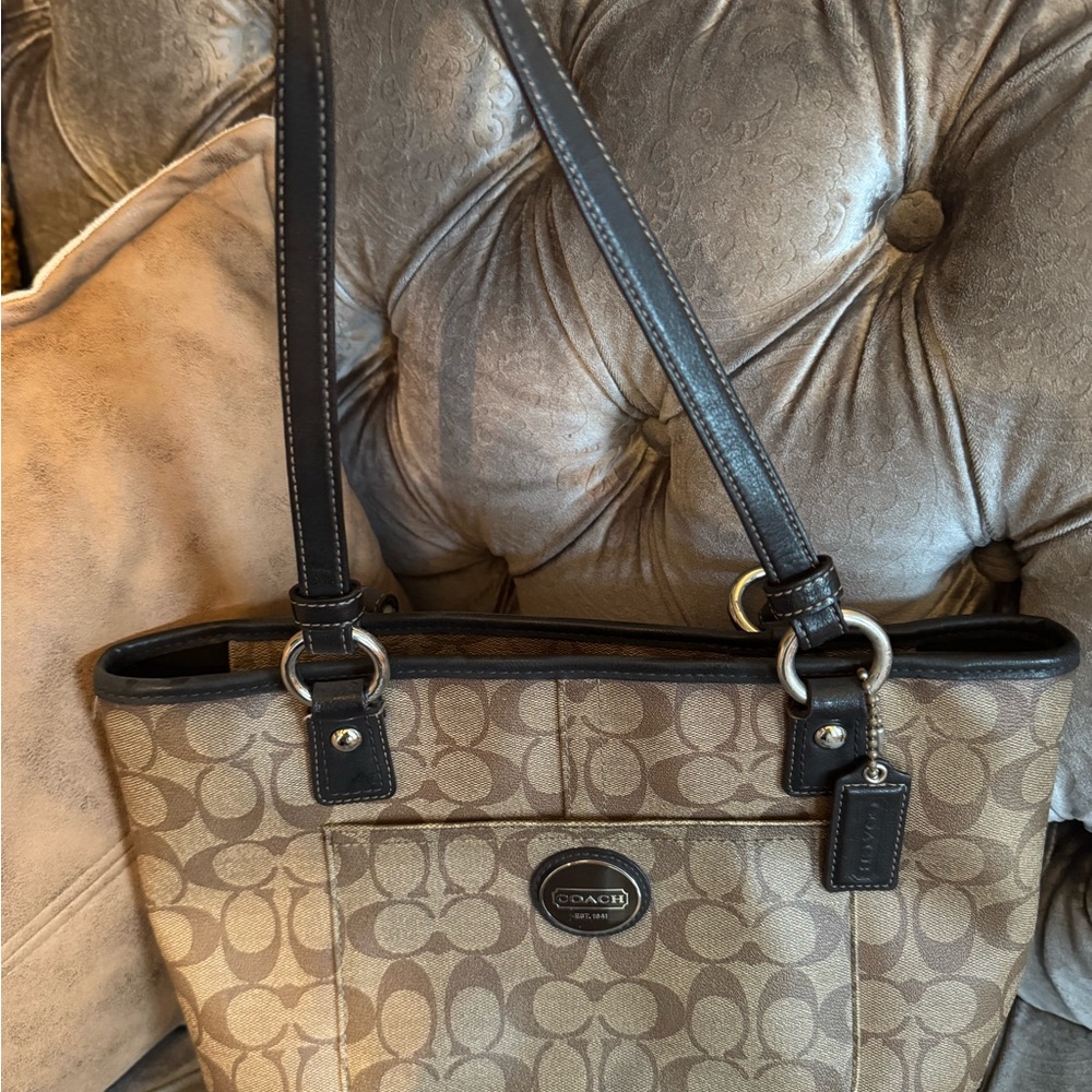 Coach Brown and Black Signature Tote